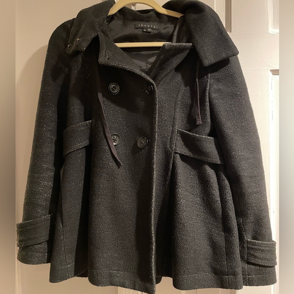 Theory wool button coat with hood